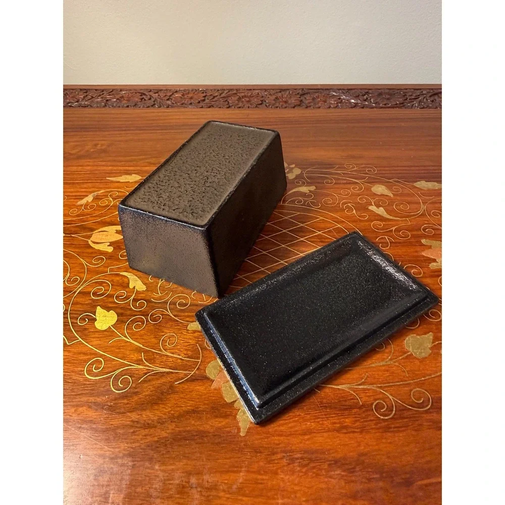 Vintage Cast‎ Iron Jewelry Box with Iris Relief Design
